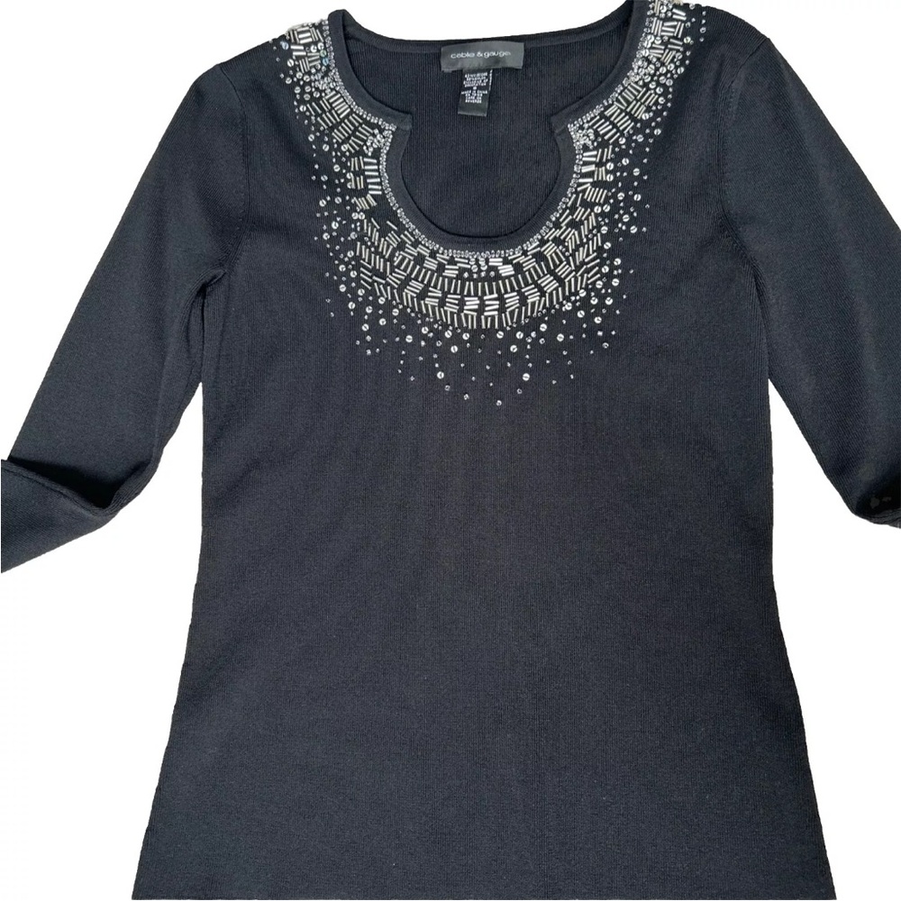 Cable & Gauge Black Sweater with Beads